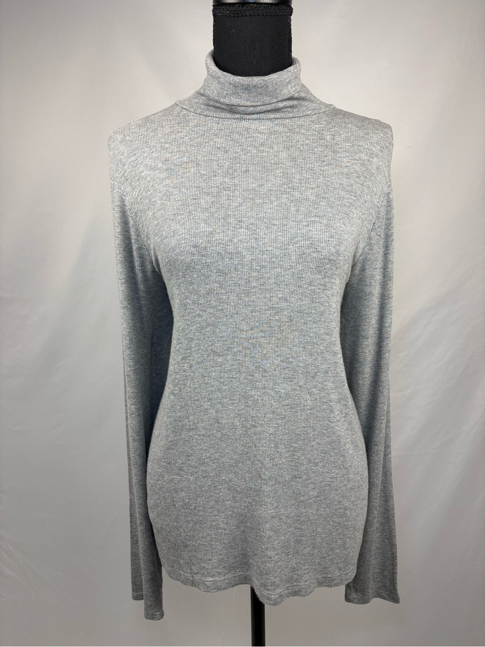 aerie Light Gray Turtleneck Rib-Knit Sweater